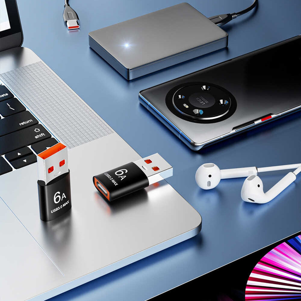 USB-C to USB-A Data and Charging Adapter Techsuit A5 HyperPort, Black Orange