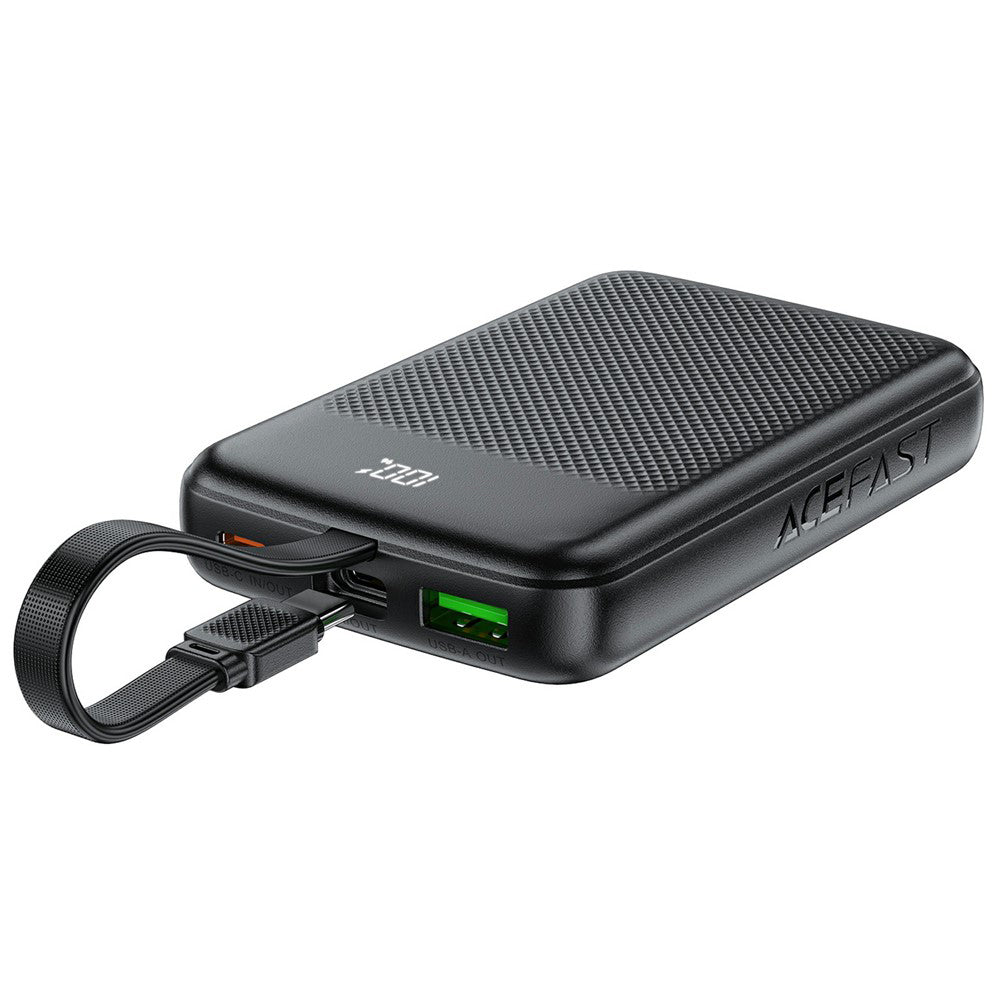 Acefast M13 External Battery, 10000mAh, 22.5W, QC + PD, 1 x USB-A - 2 x USB-C, Black