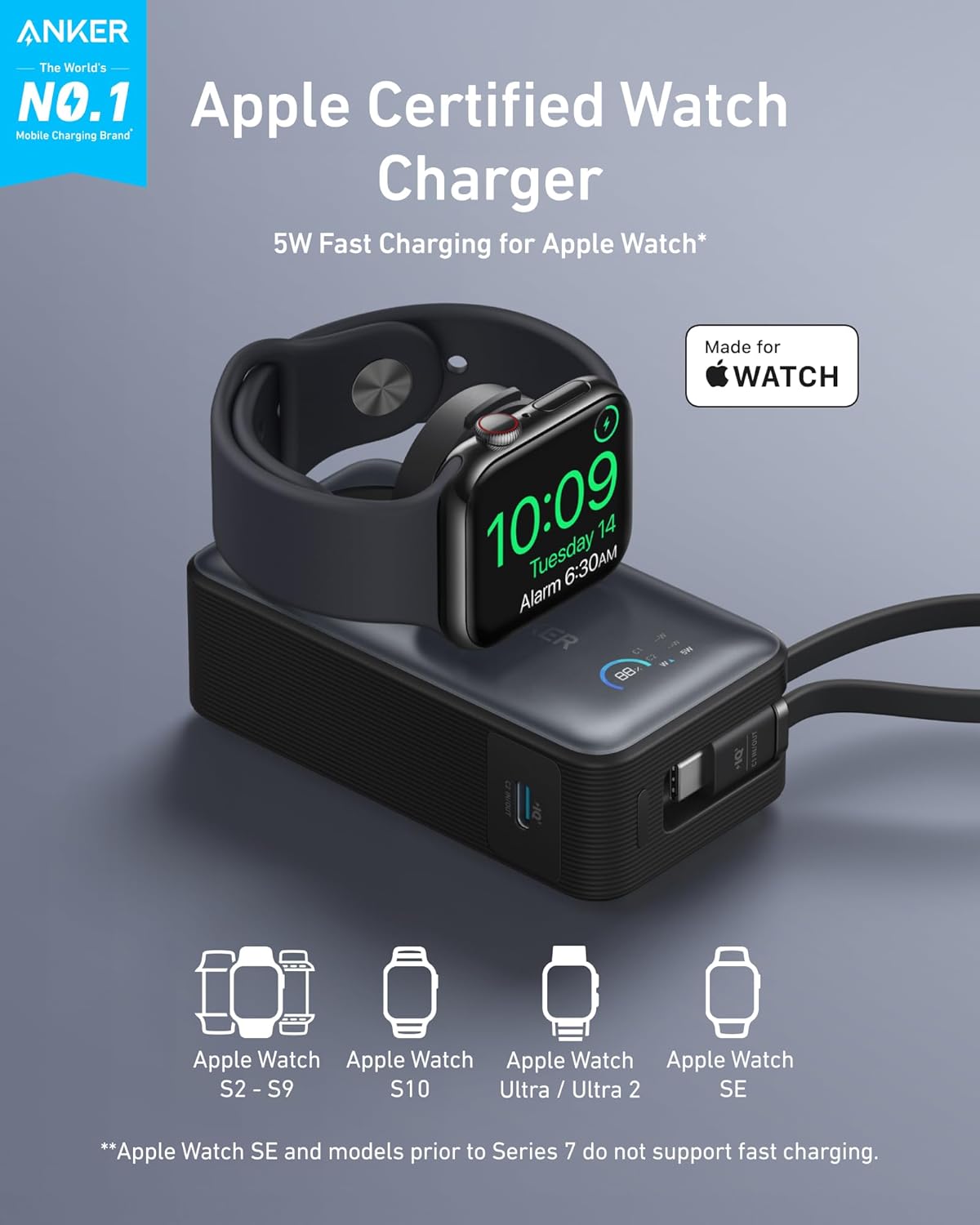 Anker MagGo Wireless External Battery, 10000mAh, 35W, PD + QI, 1 x QI - 2 x USB-C, Black A1657011