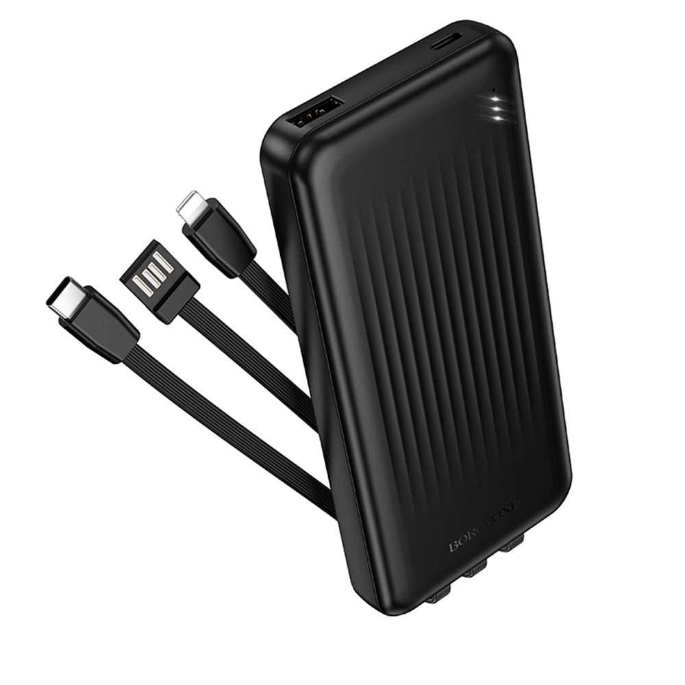 Borofone BJ79 Clever External Battery, 10000mAh, 10W, 1 x Lightning - 1 x USB-A - 1 x USB-C, Black