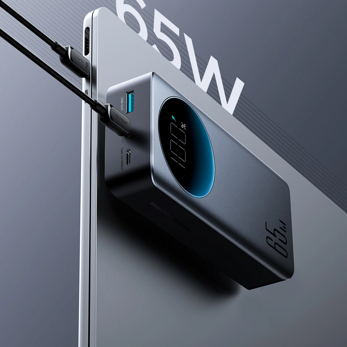 Joyroom JR-PBF05 External Battery, 30000mAh, 65W, QC + PD, 1 x USB-A - 2 x USB-C, Black