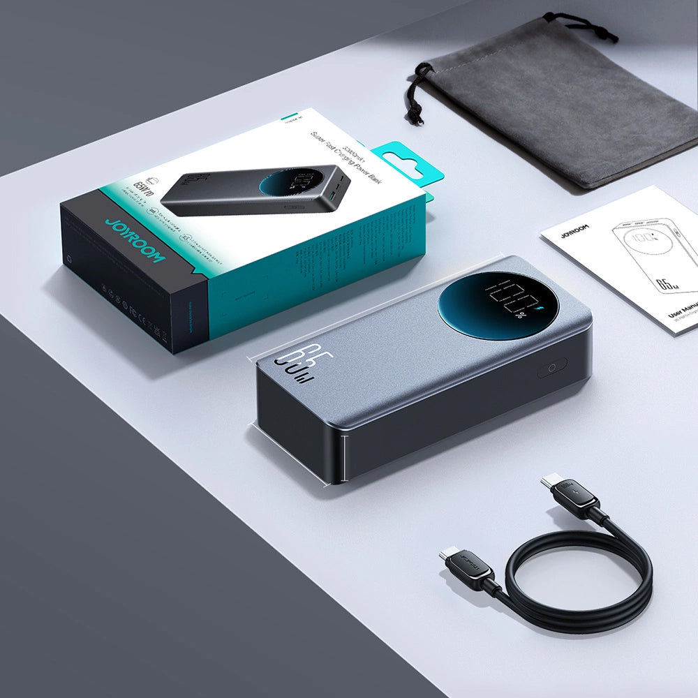 Joyroom JR-PBF05 External Battery, 30000mAh, 65W, QC + PD, 1 x USB-A - 2 x USB-C, Black