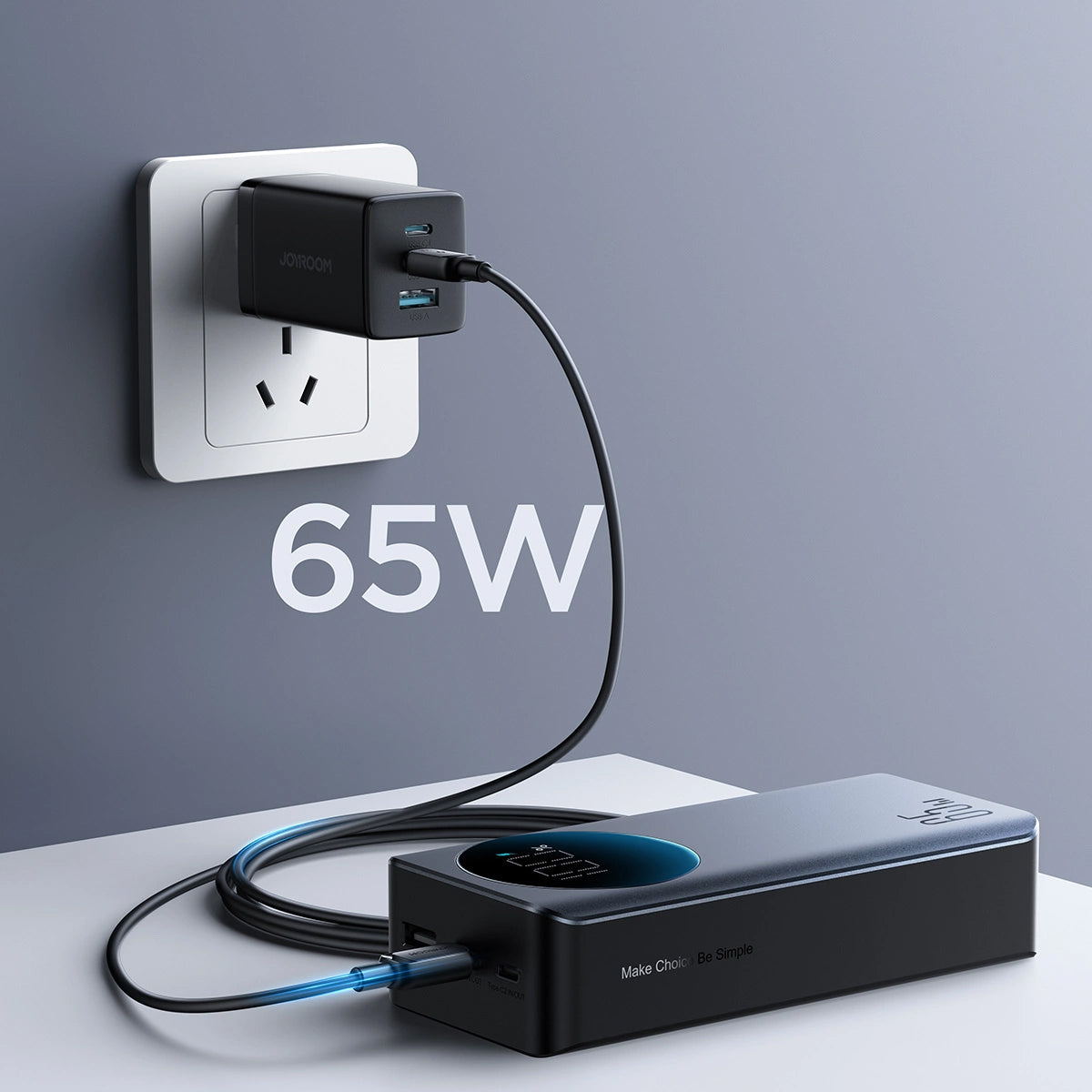 Joyroom JR-PBF05 External Battery, 30000mAh, 65W, QC + PD, 1 x USB-A - 2 x USB-C, Black