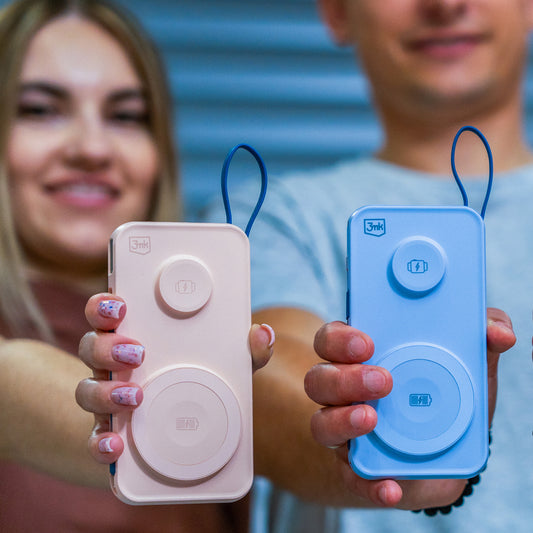 3MK PastelUp External Wireless Battery, 10000mAh, 22.5W, QC + PD + FQI, 1 x USB-A - 1 x USB-C - 2 x QI, Blue