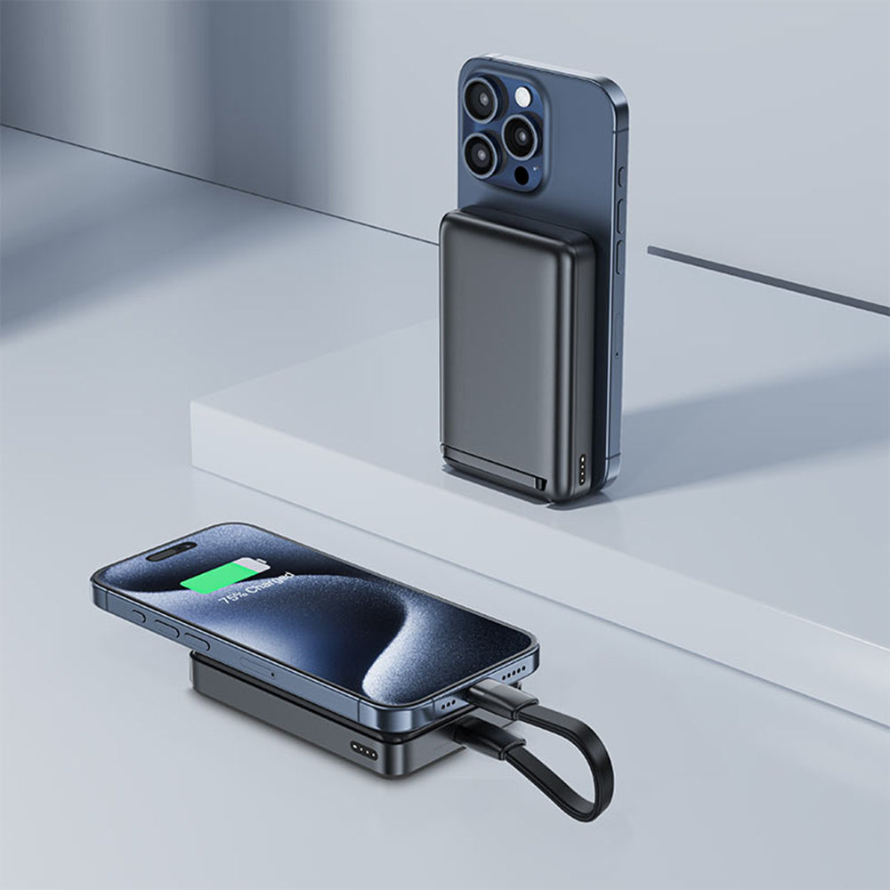 Acefast M11 Wireless External Battery, 10000mAh, 30W, PD + FQI, 1 x QI - 1 x USB-C, Black