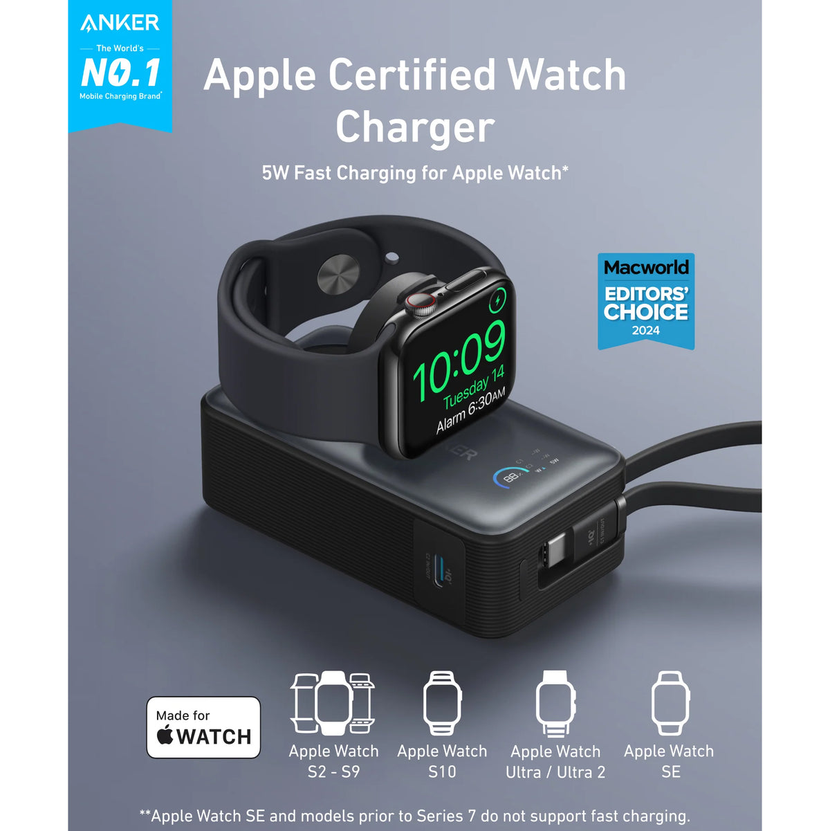 Anker MagGo Wireless External Battery, 10000mAh, 35W, PD + QI, 1 x QI - 2 x USB-C, Black A1657H11