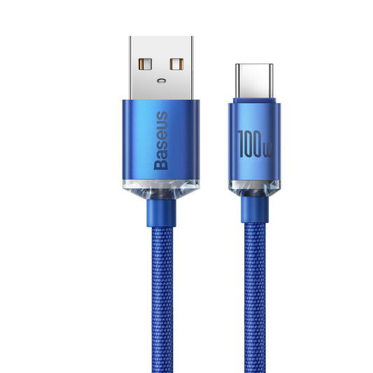 USB-A to USB-C Baseus Crystal Shine Series Data and Charging Cable, 100W, 1.2m, Blue CAJY000403