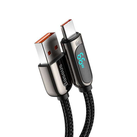 Data and Charging Cable USB-A - USB-C Baseus Display Fast Charging, 66W, 1m, Black CASX020001 CASX020001