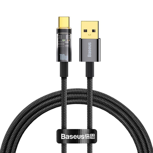 USB-A to USB-C Baseus Explorer Data and Charging Cable, 100W, 1m, Black CATS000201