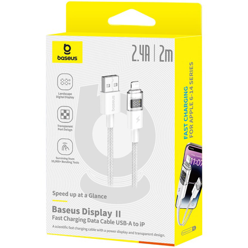 USB-A to Lightning Data and Charging Cable Baseus Display 2, 12W, 2m, White P10382700211-01