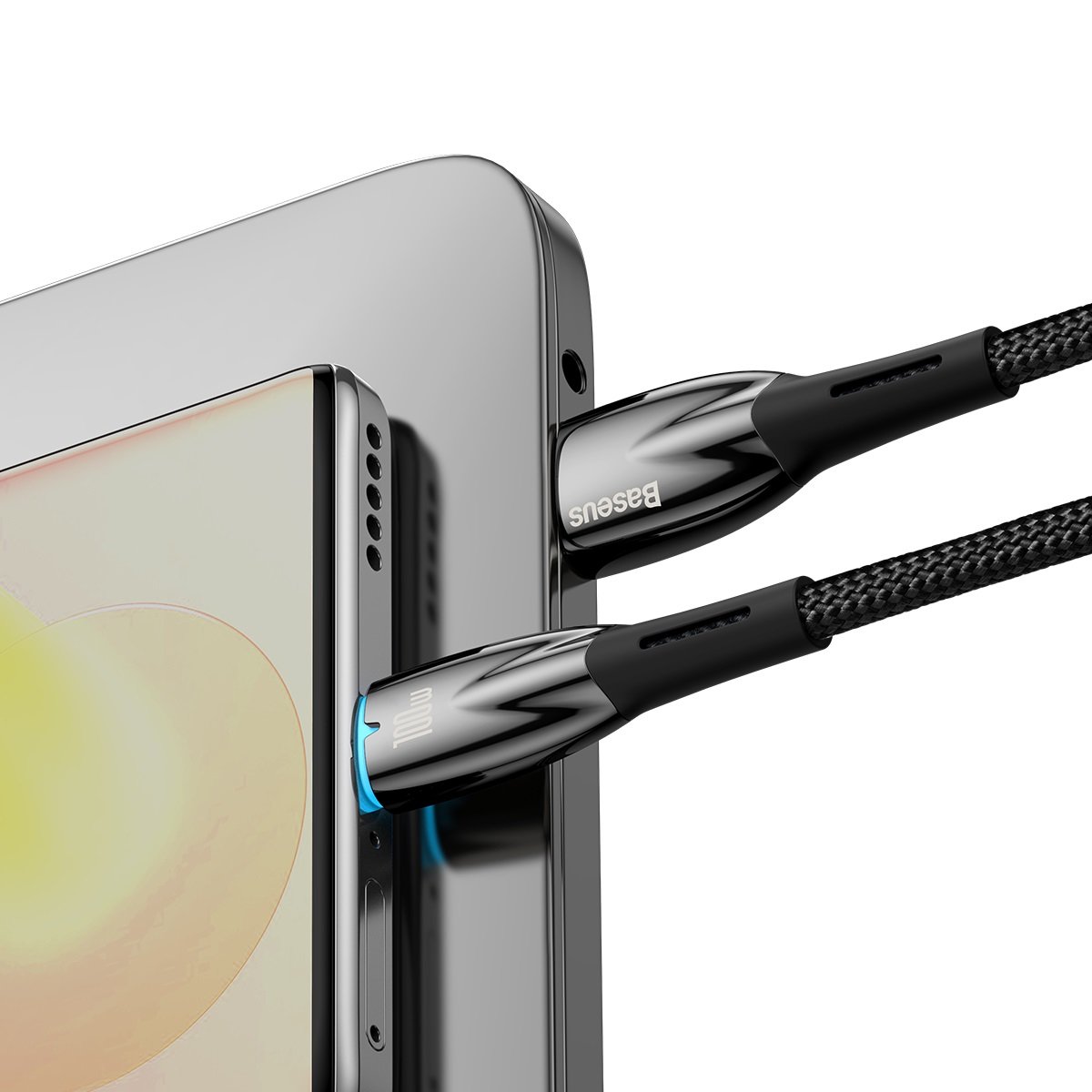 USB-A to USB-C Baseus Glimmer Series Data and Charging Cable, 100W, 2m, Black CADH000501 CADH000501