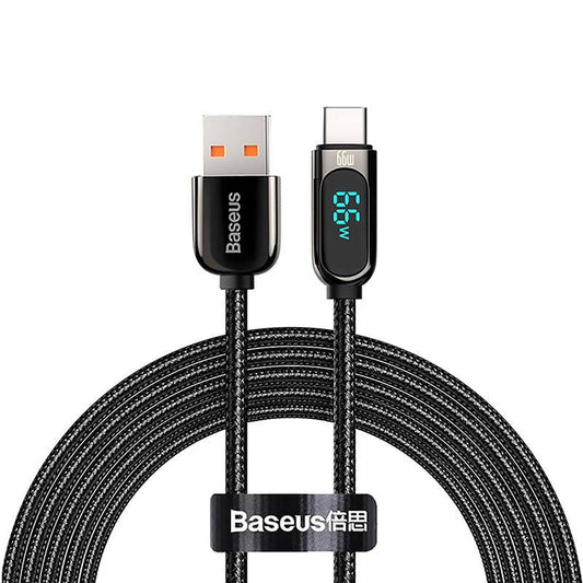 Data and Charging Cable USB-A - USB-C Baseus Display Fast Charging, 66W, 1m, Black CASX020001 CASX020001