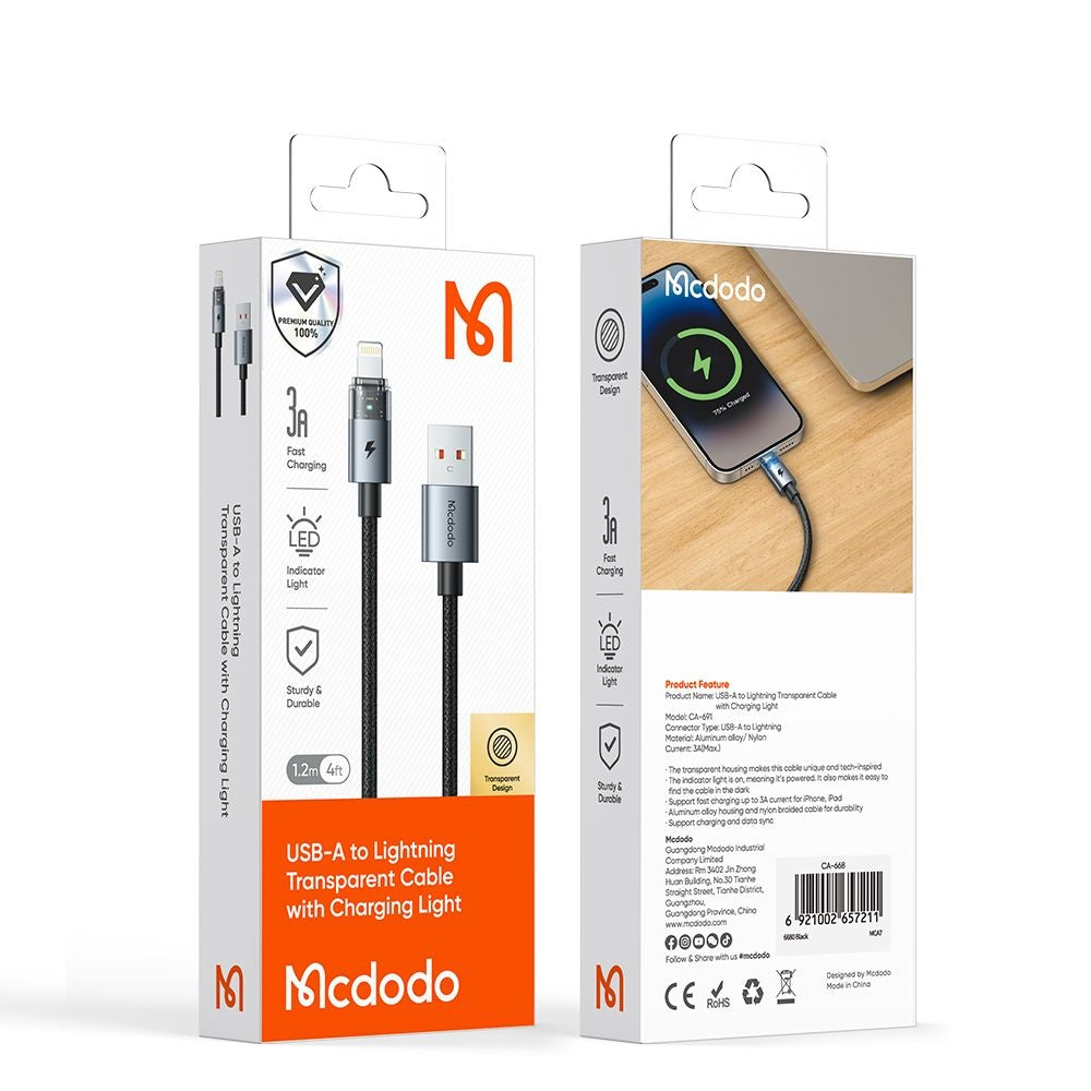 USB-A to Lightning McDodo CA-6912 Data and Charging Cable, 18W, 1.2m, White
