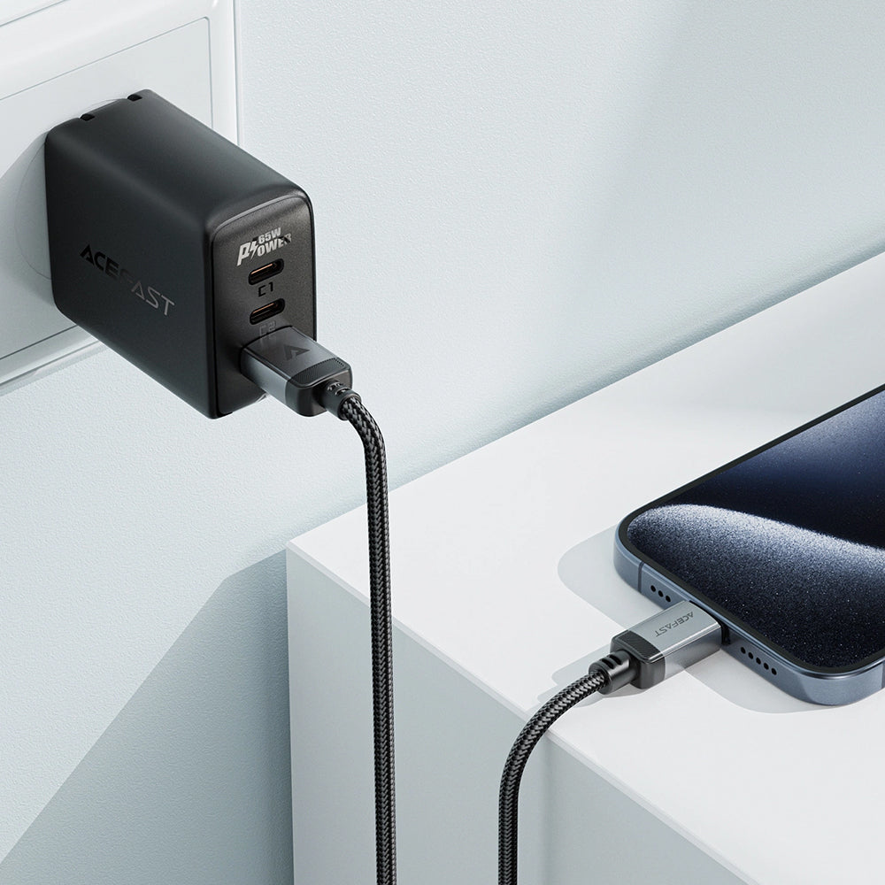 USB-A to USB-C Data and Charging Cable Acefast C20-04, 18W, 1.2m, Black