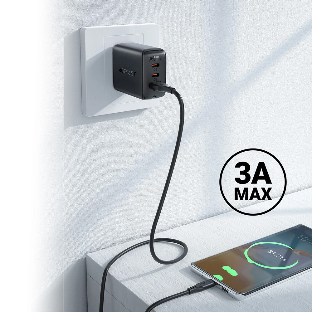 USB-A to USB-C Data and Charging Cable Acefast C3-03, 60W, 1.2m, Black
