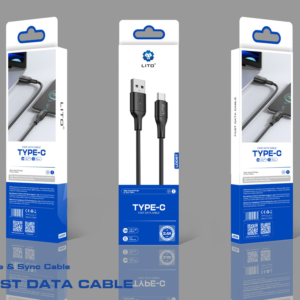 USB-A to USB-C Data and Charging Cable Lito LD06T, 18W, 1m, Black