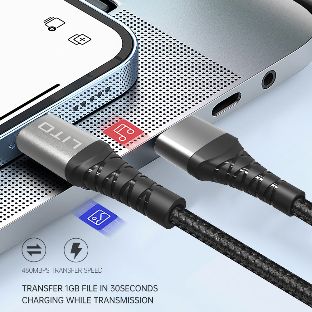 USB-A to USB-C Data and Charging Cable Lito LD22T, 18W, 2m, Black