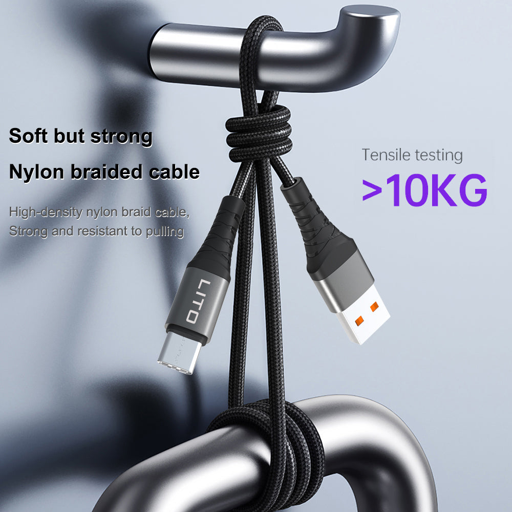 USB-A to USB-C Data and Charging Cable Lito LD22T, 18W, 2m, Black