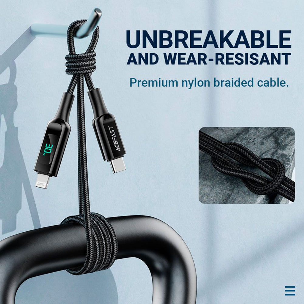 USB-C to Lightning Data and Charging Cable Acefast C6-01 Display, 20W, 1.2m, Black