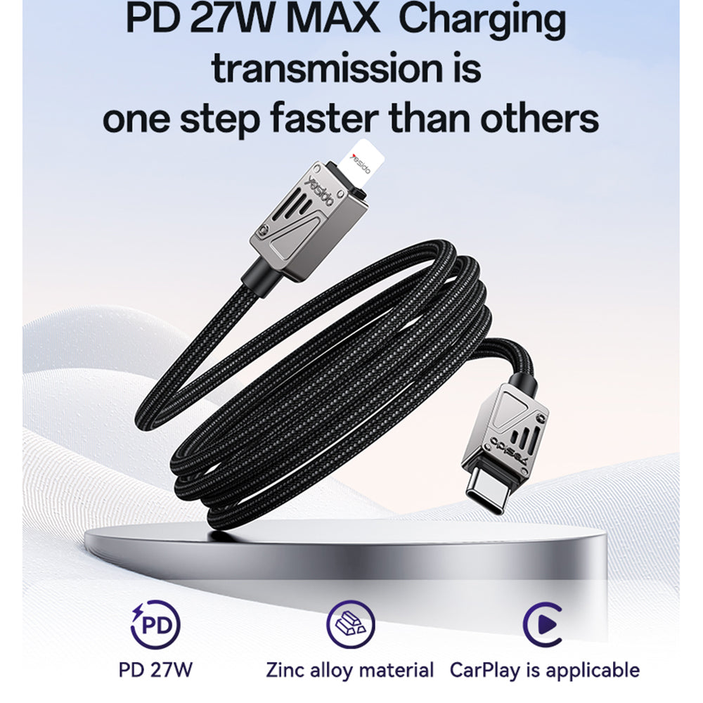 USB-C to Lightning Data and Charging Cable Yesido CA195, 27W, 1.2m, Black