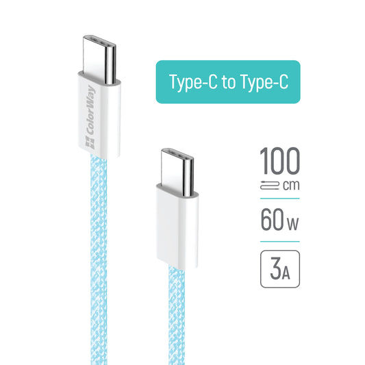 USB-C Data and Charging Cable - USB-C ColorWay CW-CBPDCC061, 60W, 1m, Blue