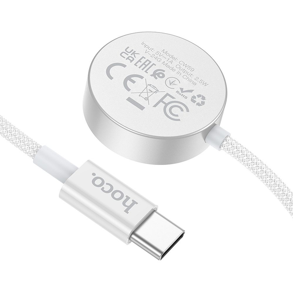HOCO CW59 Wireless Charger for Apple Watch / Samsung Galaxy Watch Series, USB-C, White