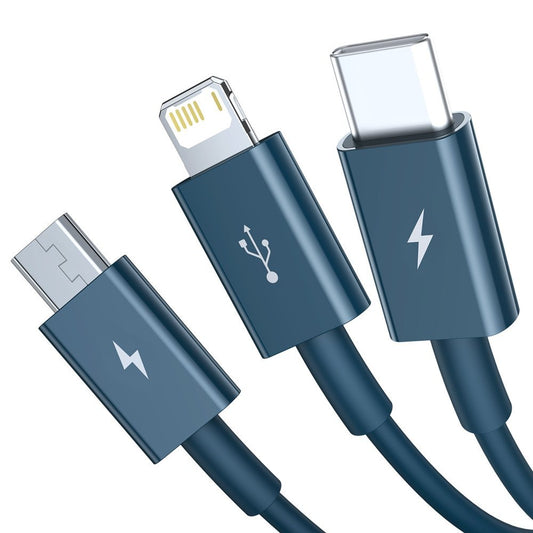 Charging Cable USB-A - Lightning / microUSB / USB-C Baseus Superior 3in1 Series, 20W, 1.5m, Blue CAMLTYS-03