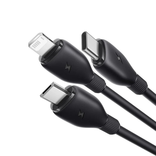USB-A Charging Cable - Lightning / microUSB / USB-C Baseus Ultra Fast 3in1, 18W, 1.3m, Black P10376303121-00