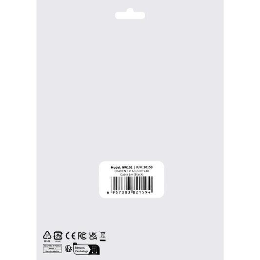 Network Cable UGREEN NW102, UTP, Cat6, 1m, Black