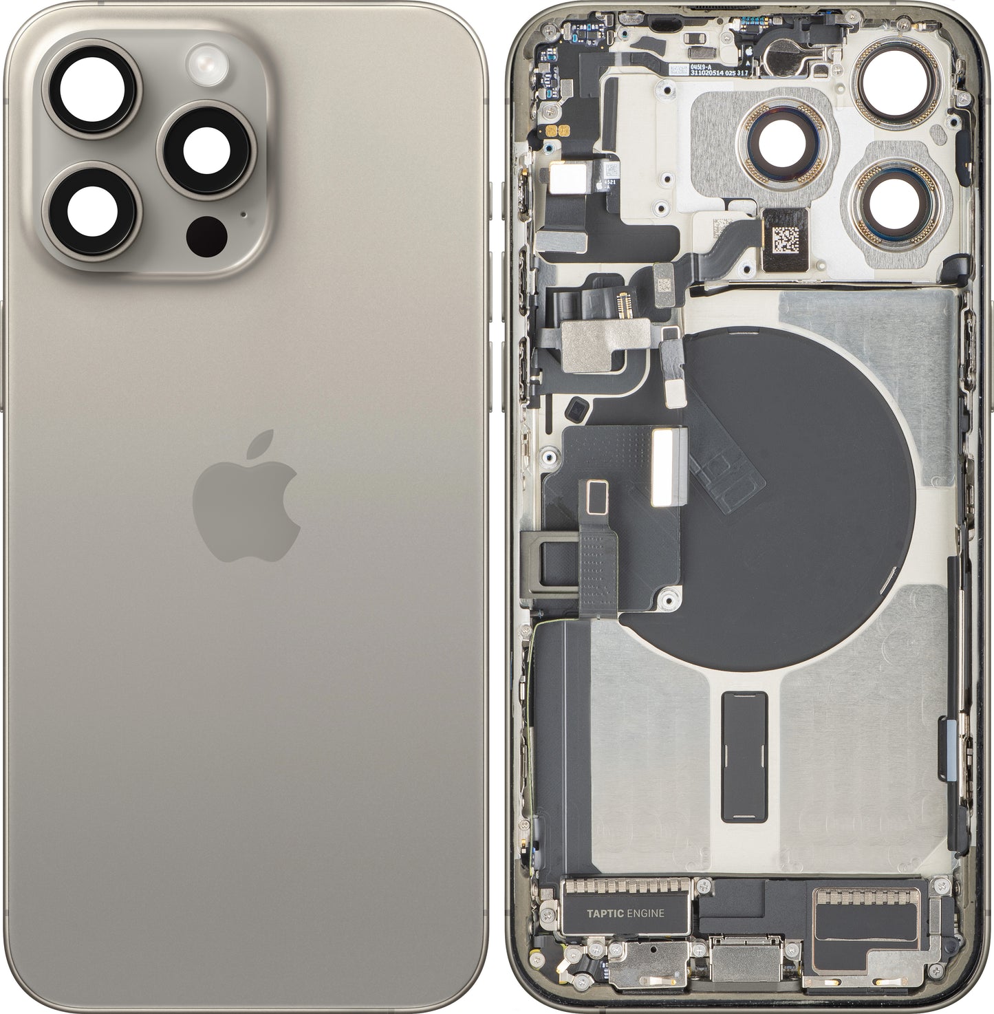 Apple iPhone 15 Pro Max Battery Cover, With Middle Frame, Full Parts, Beige (Natural Titanium), Swap
