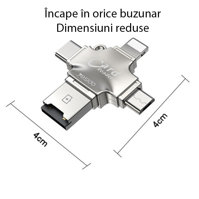USB / USB-C / Lightning / microUSB Yesido GS13 Card Reader, microSD, Silver