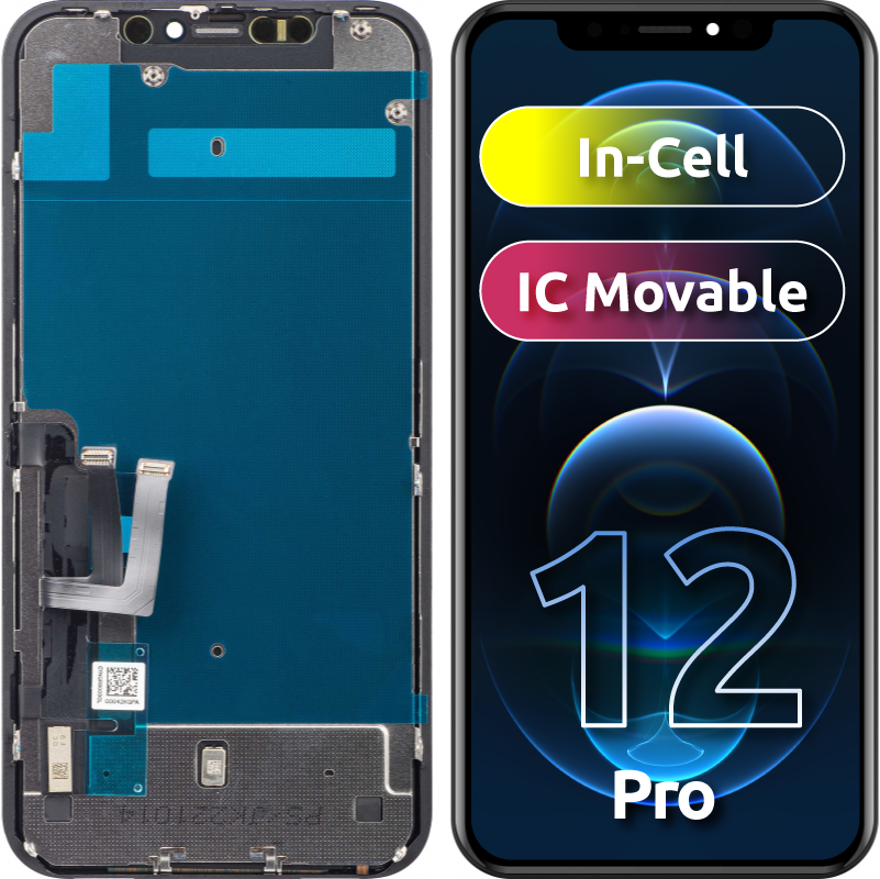 JK Touchscreen Display for Apple iPhone 12 / 12 Pro, with Frame, Movable IC In-Cell LCD Version, Black