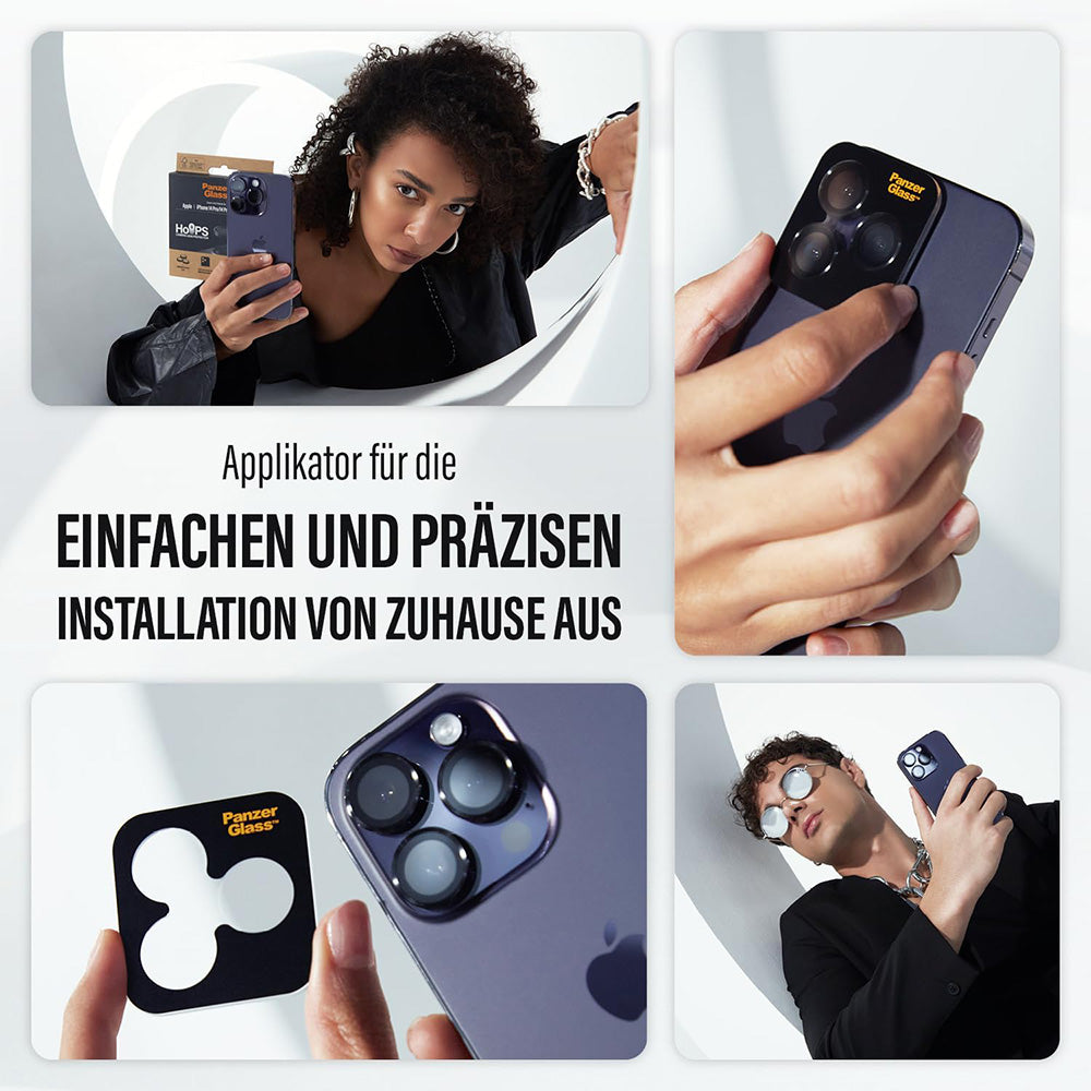 PanzerGlass Hoops Glitter Rear Camera Protector for Apple iPhone 17 / 16 Plus / 16, Tempered Glass, Gold