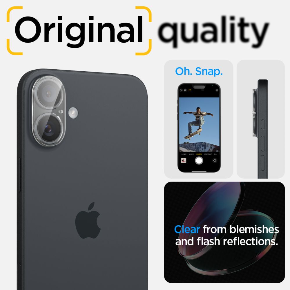 Spigen GlastR Optik Rear Camera Protective Film for Apple iPhone 16 Plus / 16, Tempered Glass, Set of 2 Pieces, Transparent AGL07923