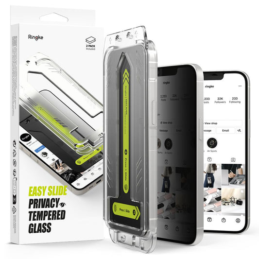 Ringke Easy Slide Privacy Screen Protector for Apple iPhone 16e / 14 / 13 Pro / 13, Tempered Glass, Full Glue, Set of 2 Pieces