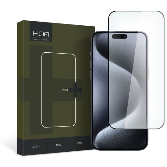 Screen Protector HOFI PRO+ for Apple iPhone 15 Pro Max, Shielded Glass, Full Glue, 2.5D, Black