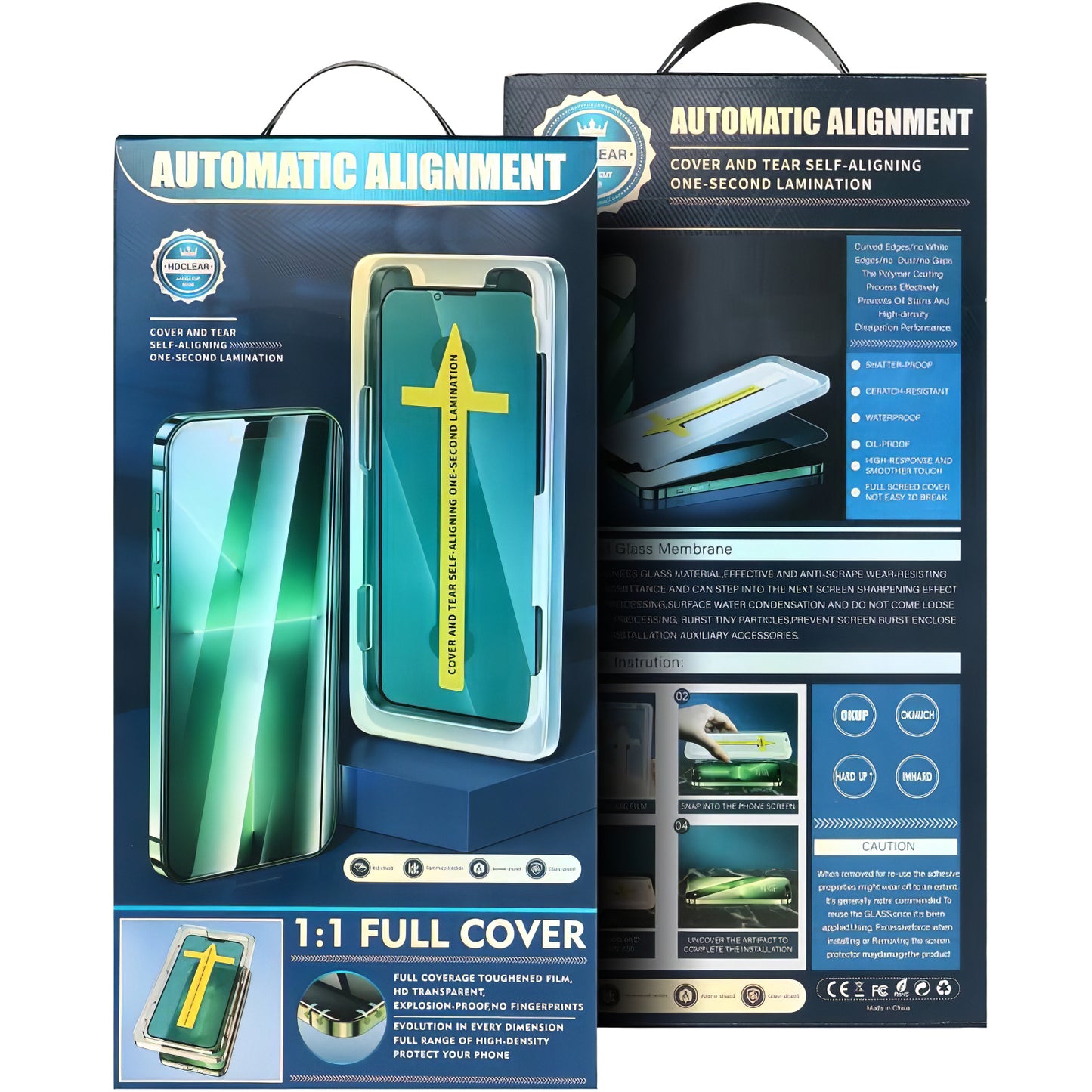 OEM Automatic Alignment Screen Protector for Apple iPhone 15 Pro, Full Glue, 5D, Black, Full Glue, 5D, Glass, Black