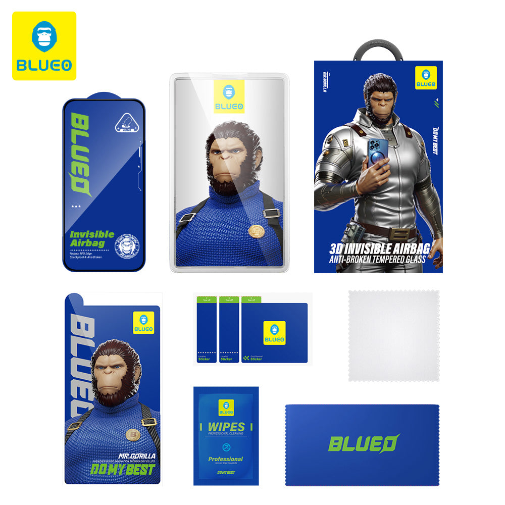 Blueo Anti-Broken Screen Protector for Apple iPhone 17 Pro / 17 / 16 Pro, Tempered Glass, Full Glue, Black