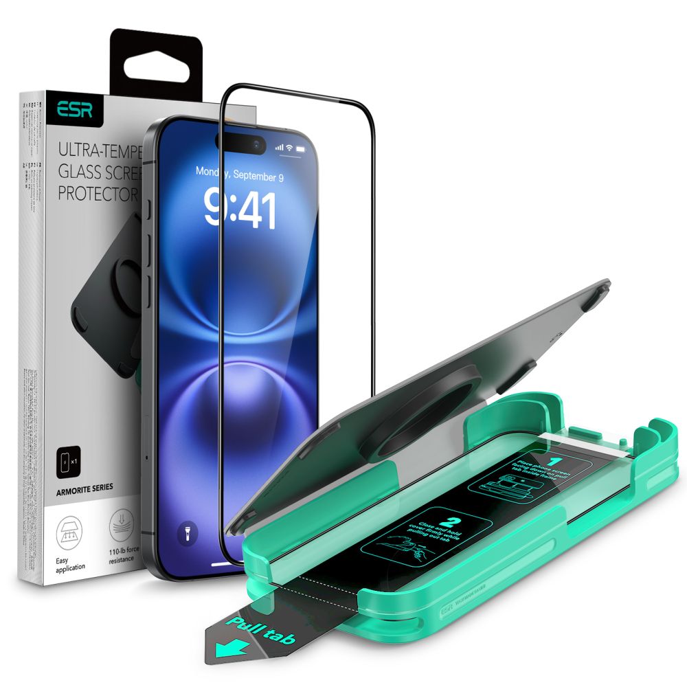 ESR Armorite Screen Protector for Apple iPhone 16 Plus / 15 Plus, Tempered Glass, Full Glue, Black
