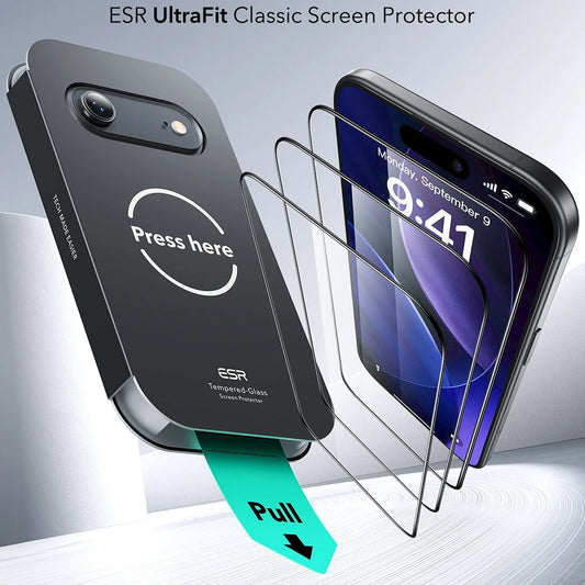 ESR UltraFit Screen Protector for Apple iPhone 17 Air, Tempered Glass, Full Glue, Set of 3 Pieces