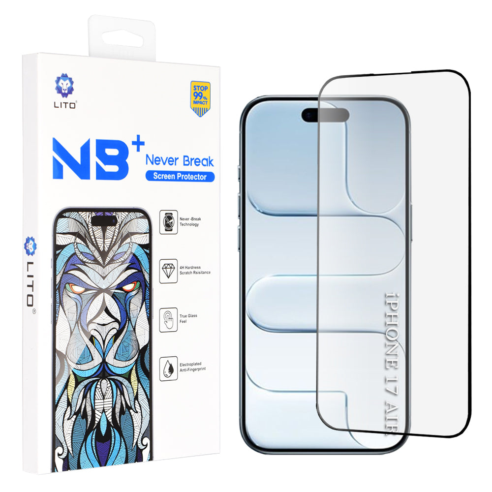 Lito NB Screen Protector for Apple iPhone 17 Air, Tempered Glass, Full Glue, Black
