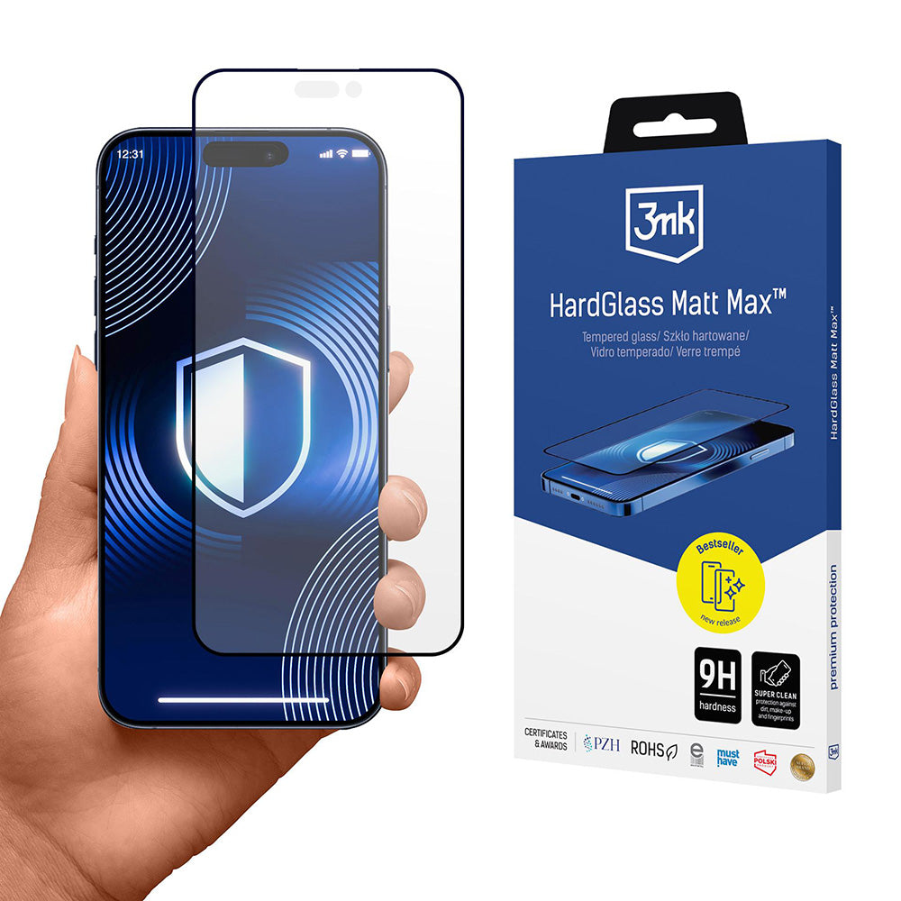Matte Screen Protector 3MK HardGlass Max for Apple iPhone 17 Pro Max, Tempered Glass, Full Glue, Black