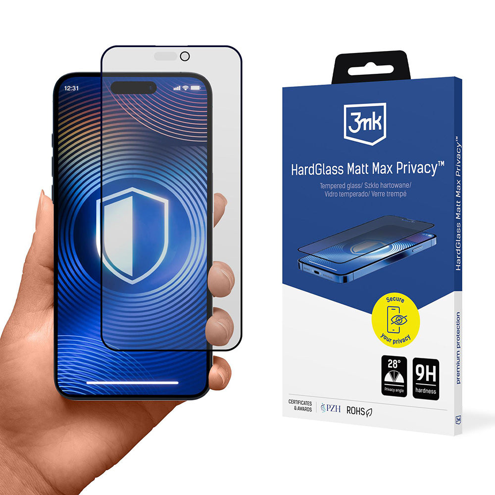 Matte Privacy Screen Protector 3MK HardGlass Max for Apple iPhone 17 Pro Max, Tempered Glass, Full Glue