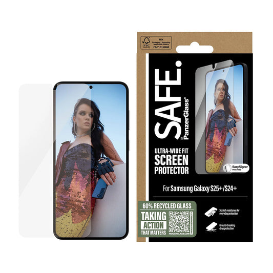 PanzerGlass Safe Screen Protector. Ultra-Wide Fit EasyAligner for Samsung Galaxy S25+ S936 / S24+ S926, Tempered Glass, Full Glue