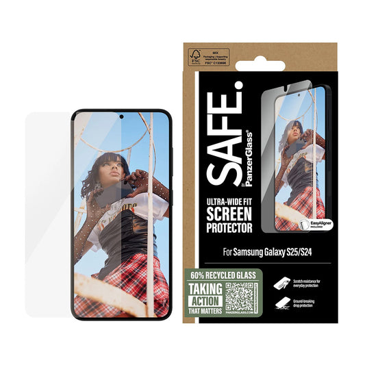 PanzerGlass Safe Screen Protector. Ultra-Wide Fit EasyAligner for Samsung Galaxy S25 S931 / S24 S921, Tempered Glass, Full Glue