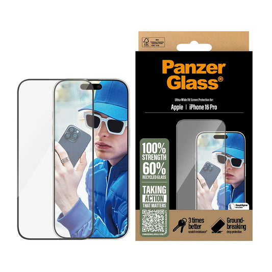 PanzerGlass Ultra-Wide Fit Screen Protector for Apple iPhone 16 Plus / 15 Plus, Tempered Glass, Full Glue, Black