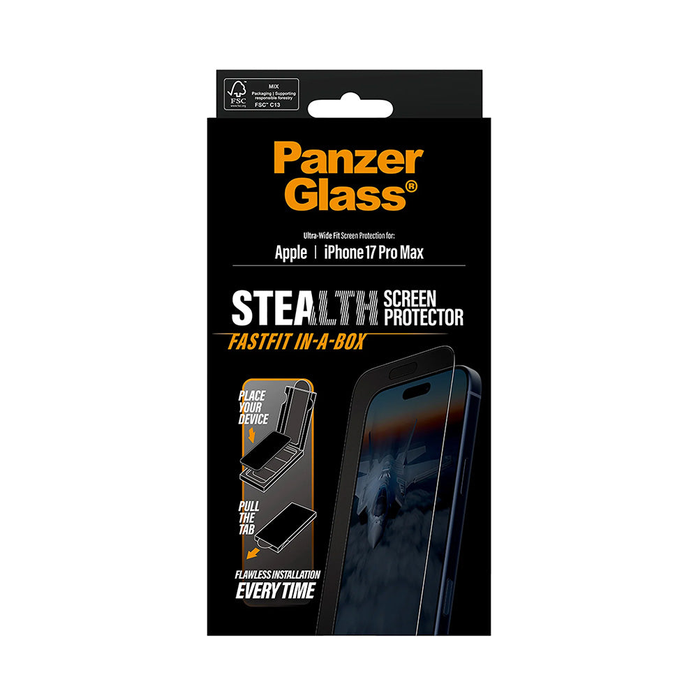 PanzerGlass Ultra-Wide Fit Stealth Fastfit Screen Protector for Apple iPhone 17 Pro Max, Tempered Glass, Full Glue, Black