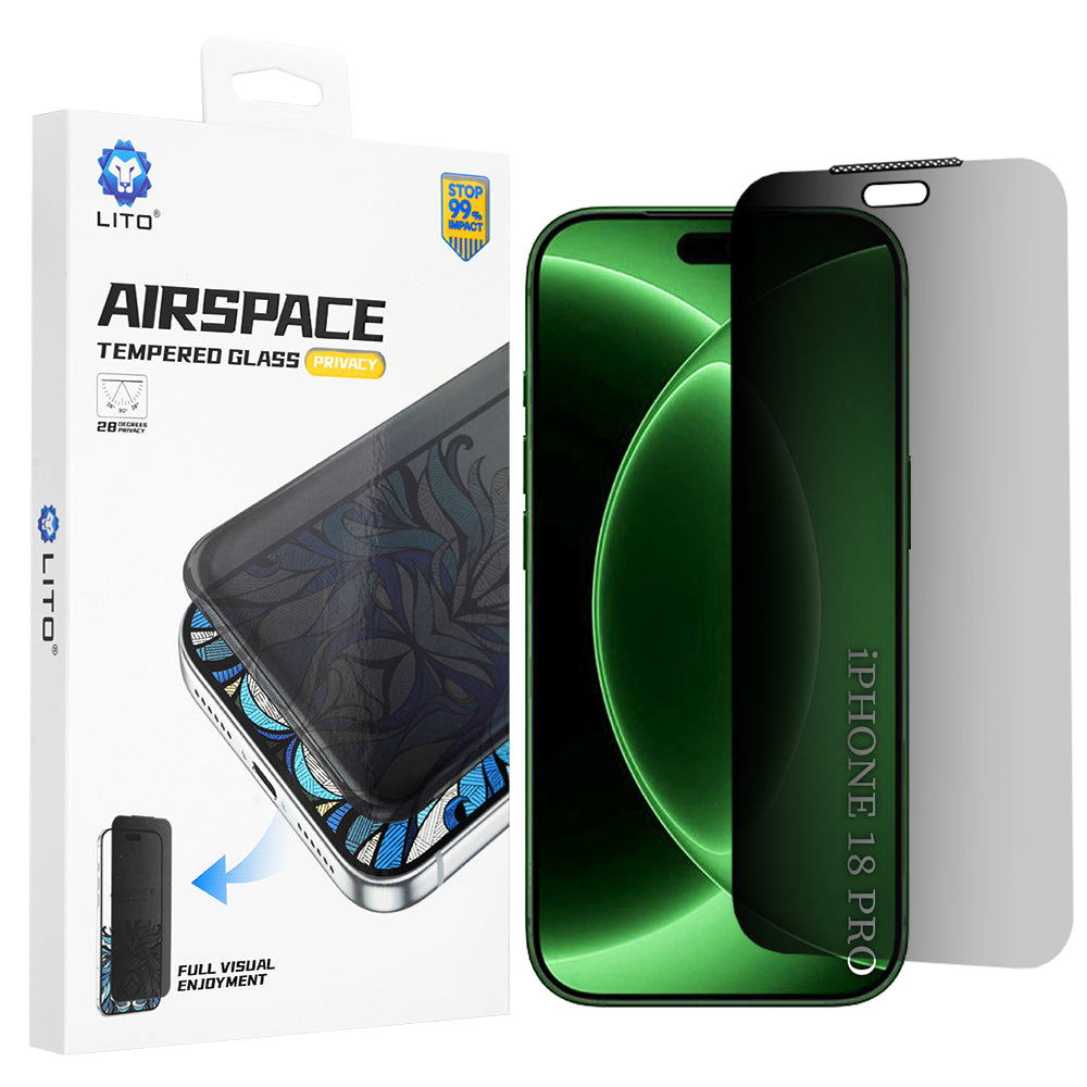 Lito Airspace Border Privacy Screen Protector for Apple iPhone 18 Pro, Tempered Glass, Full Glue