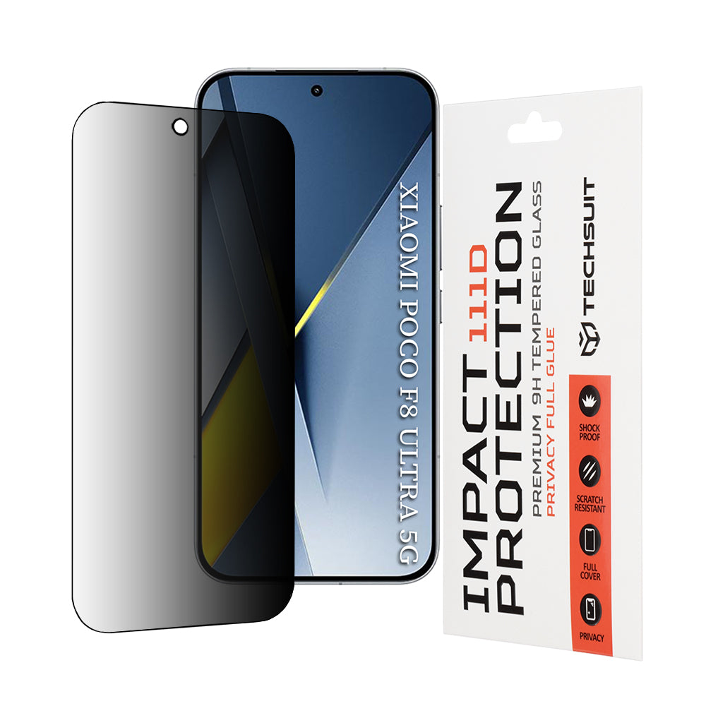 Privacy Techsuit Screen Protection Film for Xiaomi Poco F8 Ultra, Tempered Glass, Full Glue, 111D