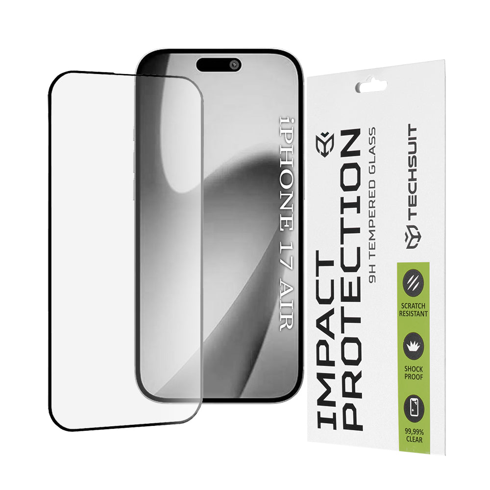 Techsuit Screen Protector for Apple iPhone 17 Air, Tempered Glass, Full Glue, 111D, Black